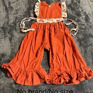 Toddler Handmade Rust Orange Ruffled Jumpsuit